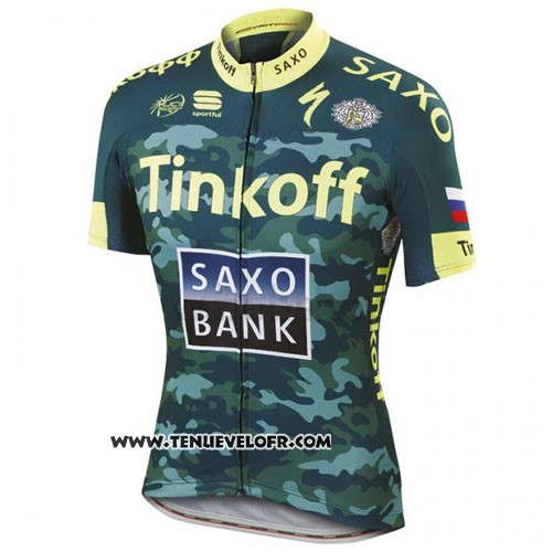 2016 Maillot Ciclismo Tinkoff Saxo Bank Jaune et Vert Manches Courtes et Cuissard